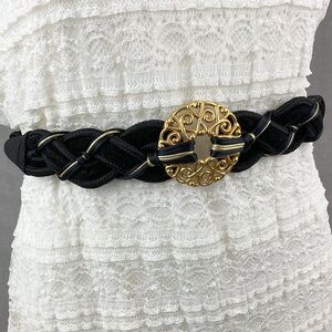 Vintage 90s Leather Shop Twisted Velvet Rope Belt w/round metal buckle Large